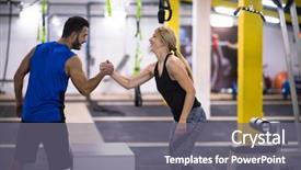  Presentation with personal training - Presentation theme enhanced with athletic woman training with personal background and a gray colored foreground