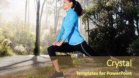 Presentation with woman runner - Audience pleasing slide set consisting of lung exercise - athletic woman warming up backdrop and a tawny brown colored foreground