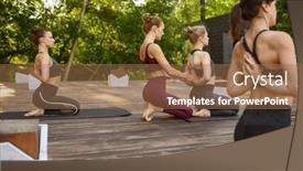  Presentation with group training - Audience pleasing theme consisting of athletic-women-on-group-yoga backdrop and a coral colored foreground