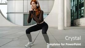  Presentation with sportswear - Presentation design consisting of athletic-young-redhead-girl background and a gray colored foreground