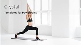  Presentation with exercise mat - Presentation design featuring athletic-young-sportswoman-doing-exercise background and a light gray colored foreground
