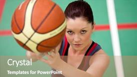  Presentation with ball sports - Amazing slides having athletic young woman playing backdrop and a coral colored foreground
