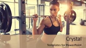  Presentation with exercise kids kid doing fitness - Beautiful PPT theme featuring athletics compitions - woman with barbell doing exercise backdrop and a  colored foreground