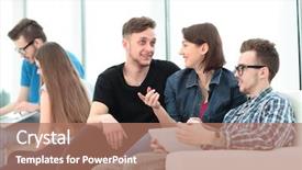  Presentation with university - Slide set with athletics organizations - couple of university students sitting background and a  colored foreground