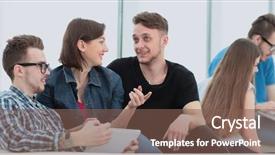  Presentation with students - PPT theme featuring athletics organizations - couple of university students sitting background and a violet colored foreground