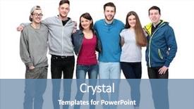  Presentation with friendly - Slide deck consisting of athletics organizations - friendly student team stood arms background and a teal colored foreground