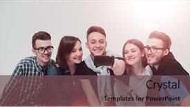  Presentation with group of diverse people - Cool new presentation theme with athletics organizations - group of young people sitting backdrop and a violet colored foreground