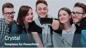  Presentation with group - Audience pleasing PPT theme consisting of athletics organizations - group of young people sitting backdrop and a ocean colored foreground