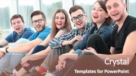  Presentation with university student internship - Slide set having athletics organizations - university a group of students background and a  colored foreground