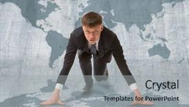  Presentation with wto - Amazing PPT theme having athletics organizations - young businessman standing in start backdrop and a light gray colored foreground