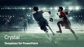  Presentation with athletics - Slide deck with athletics schools - children play soccer mixed media background and a ocean colored foreground