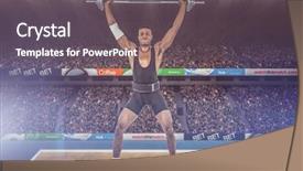 Presentation with lifting weights - Amazing slides having athletisme perche - bodybuilder lifting heavy barbell weights backdrop and a gray colored foreground