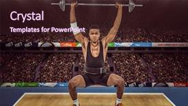  Presentation with lifting weights - PPT theme featuring athletisme perche - bodybuilder lifting heavy barbell weights background and a  colored foreground