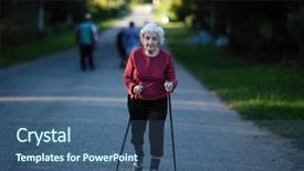  Presentation with walking nordic - Audience pleasing theme consisting of athletisme perche - elderly woman engaged in nordic backdrop and a  colored foreground