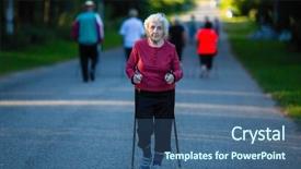  Presentation with walking nordic - Slide deck with athletisme perche - elderly woman engaged in nordic background and a ocean colored foreground