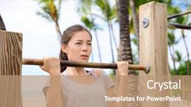  Presentation with bar - Slide set enhanced with athletisme perche - fitness woman exercising on chin-up background and a  colored foreground