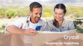  Presentation with hiking mountain - PPT theme with athletisme perche - happy hiking couple reading background and a  colored foreground