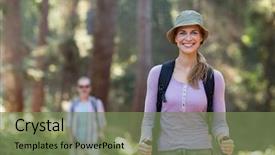  Presentation with electric pole electrical power poles - Slides consisting of athletisme perche - smiling woman hiker hiking background and a  colored foreground