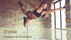  Presentation with trains - Presentation design consisting of athletisme perche - young pole dancer woman trains background and a  colored foreground
