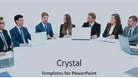  Presentation with round table - Presentation design consisting of aths - business team sitting at athe background and a lemonade colored foreground