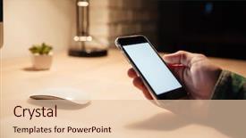  Presentation with man holding phone - Amazing slide deck having aths - closeup of man hand holding backdrop and a lemonade colored foreground