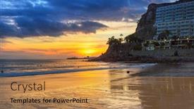  Presentation with atlantic - Presentation design enhanced with atlantic beach of gran canaria island in taurito at sunset spain background and a coral colored foreground