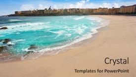  Presentation with southern beach grass - Presentation design featuring atlantic city - la coruna riazor beach background and a coral colored foreground