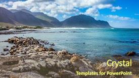  Presentation with algae - Amazing PPT theme having atlantic coast boulders penguin colony backdrop and a tawny brown colored foreground