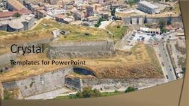  Presentation with aerial view of cape town - Slide set featuring atlantic ocean - aerial kerkyra town fortress- capital background and a coral colored foreground