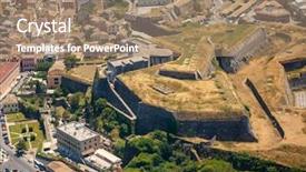  Presentation with aerial - Cool new slide deck with atlantic ocean - aerial kerkyra town fortress- capital backdrop and a coral colored foreground