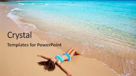  Presentation with spain - PPT layouts with atlantic ocean - girl on the beach fuerteventura background and a soft green colored foreground