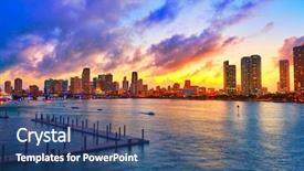  Presentation with miami - Theme featuring atlantic ocean - miami downtown skyline sunset background and a ocean colored foreground