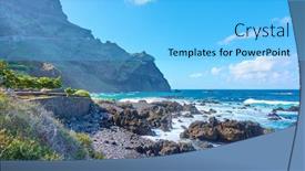  Presentation with rocky ocean coast - Cool new presentation theme with atlantic-ocean-and-rocky-coast backdrop and a light blue colored foreground