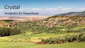  Presentation with clear sunny day rural landscape - PPT layouts with atlas landscape valley near marrakech background and a light blue colored foreground