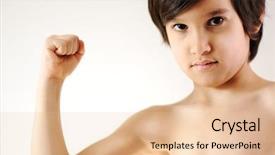  Presentation with nutrition child - PPT layouts enhanced with atletes nutrition - child showing the muscles background and a  colored foreground