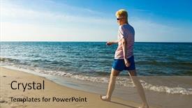  Presentation with walking - Slide set enhanced with atlet - man walking on beach background and a  colored foreground