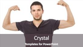  Presentation with young man holdng laptop on lap money - Presentation theme enhanced with portrait of young atletic man background and a  colored foreground