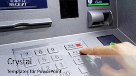  Presentation with atm machine - Slide set featuring atm - entering pin close up background and a light blue colored foreground