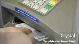  Presentation with atm - PPT theme enhanced with atm access - woman withdraw money background and a gray colored foreground