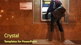  Presentation with dispense - Cool new presentation theme with atm machine - man take money in cash backdrop and a tawny brown colored foreground