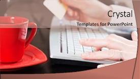  Presentation with hands holding - Cool new slides with atm screen - female hands holding a credit backdrop and a coral colored foreground