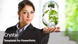  Presentation with hand holding earth - Amazing presentation design having 3d character teamork with golden backdrop and a white colored foreground.