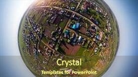  Presentation with green planet - Beautiful presentation theme featuring atmosphere green globe - panorama of russian village backdrop and a tawny brown colored foreground