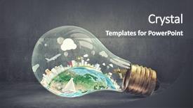  Presentation with light bulb - Slide deck consisting of atmosphere green globe - planet earth inside of light background and a  colored foreground