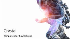  Presentation with spaceman - Colorful PPT theme enhanced with atmospheric pressure - spaceman on white mixed media backdrop and a  colored foreground