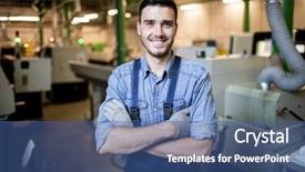  Presentation with engineering - PPT theme featuring atms engineering - portrait of young engineer background and a ocean colored foreground