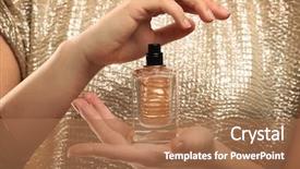  Presentation with perfume - Slide set with atom - beautiful young woman with bottle background and a coral colored foreground