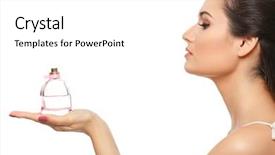  Presentation with perfume - Slide set enhanced with atom - beautiful young woman with bottle background and a white colored foreground