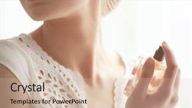  Presentation with perfume - Beautiful PPT layouts featuring atom - beautiful young woman with bottle backdrop and a soft green colored foreground