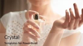  Presentation with perfume - Colorful slide set enhanced with atom - beautiful young woman with bottle backdrop and a coral colored foreground